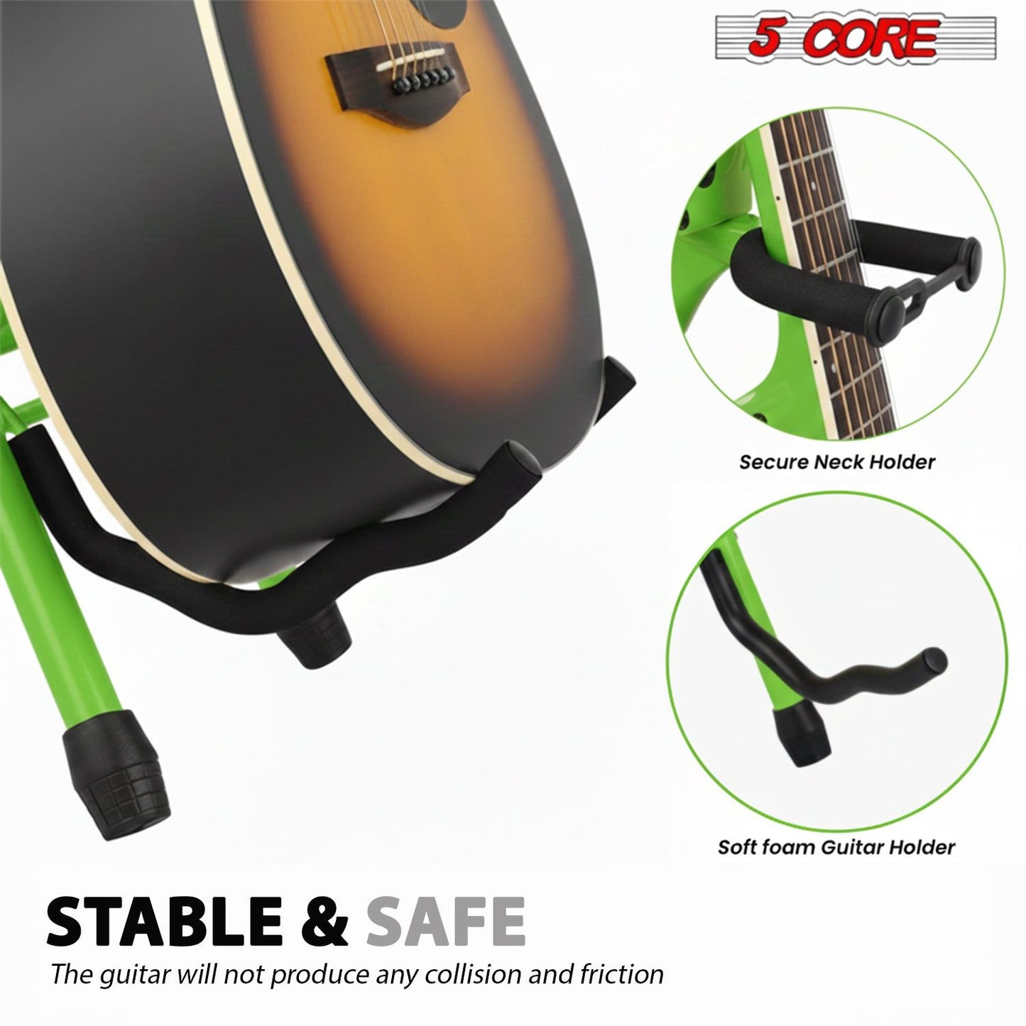 5Core Guitar Stool 3.15" Padded Chair Foldable Heavy Duty Music Seat Built in Foot Rest Guitar Stand