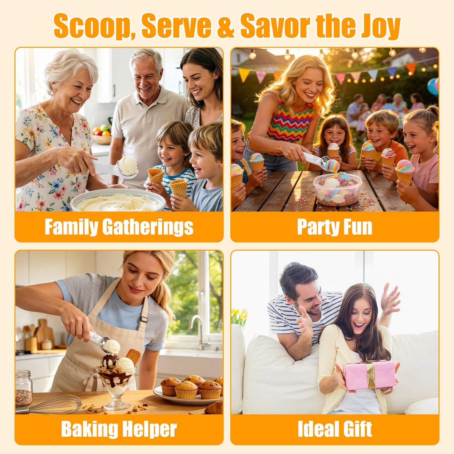 45 Seconds Fast Warm Electric Ice Cream Scoop, Self-Heating Rechargeable Ice Cream Spoon Non-Stick Smooth Round Scoops, IP66 Waterproof Ergonomic Handle for Hard Frozen Desserts