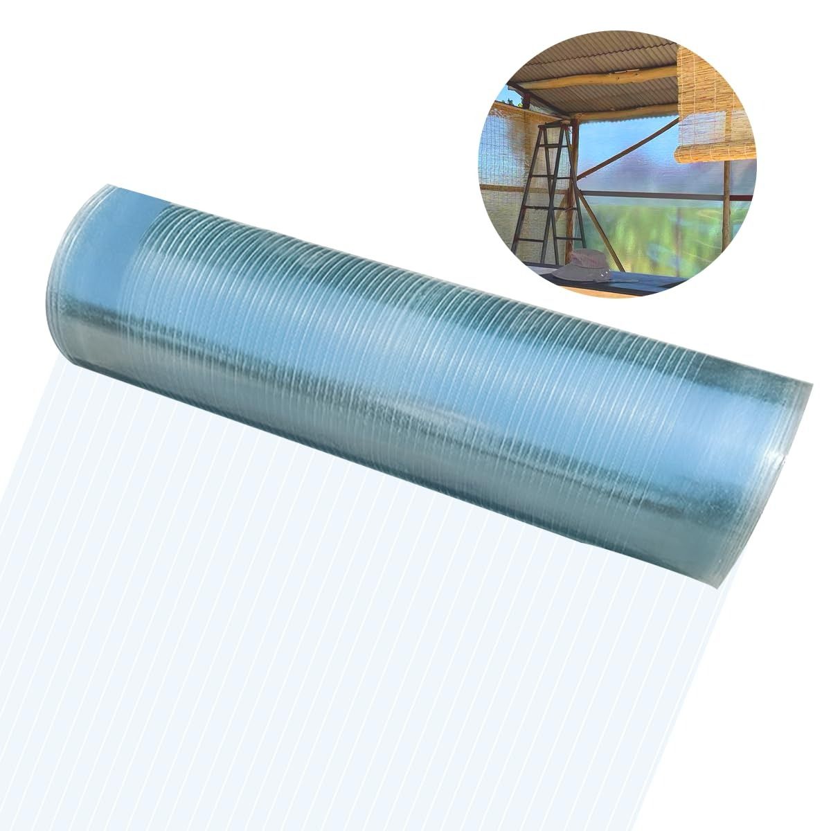 Polycarbonate Roof Panel Roll, Clear Roofing Panels Insulated Rainproof Greenhouse Panels Glass Fiber Roofing Canopy Cover for Farming, Sunroom 4x32ft(1.2x10m)