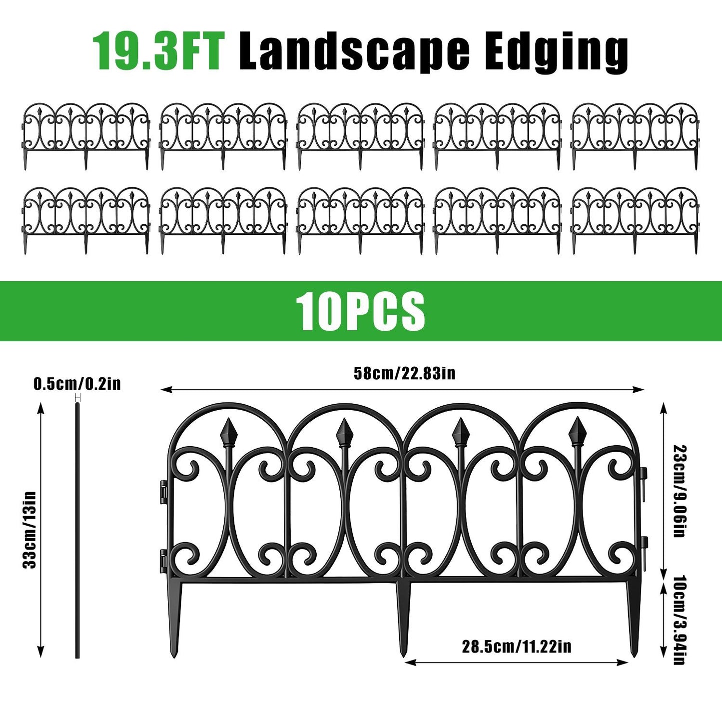 10 Pack Flexible Garden Edging, 19.3FT Interlocking PP Landscape Border with Angle Adjustable Panels, Weather Resistant No Dig Lawn Fence for Flower Bed Pathway Yard Decor