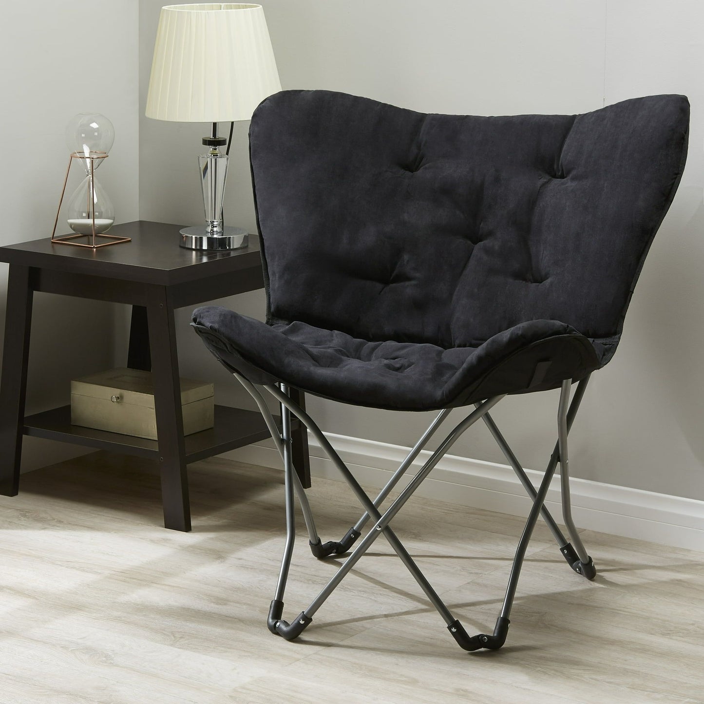Micro Suede Fabric Butterfly Folding Chair, Black