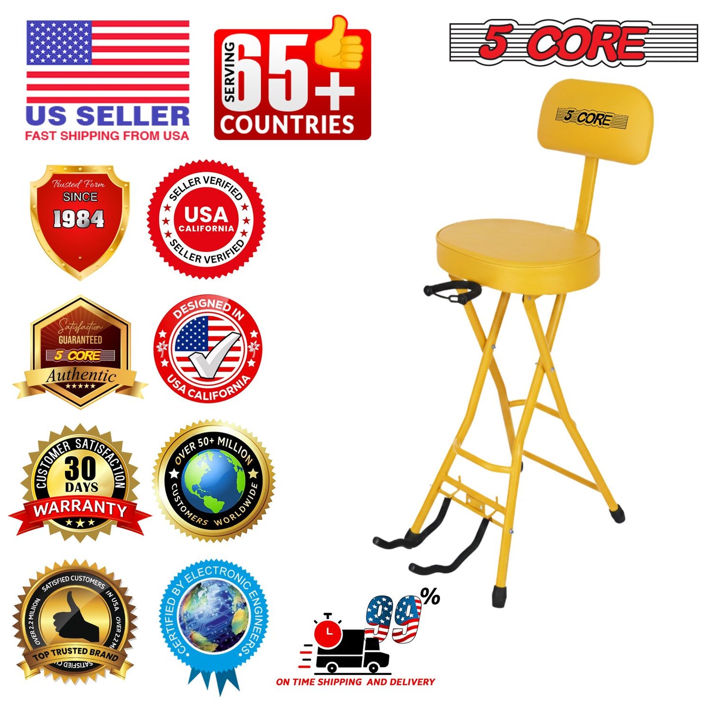 Padded Guitar Stool with Backrest, Built-in Stand & Footrest