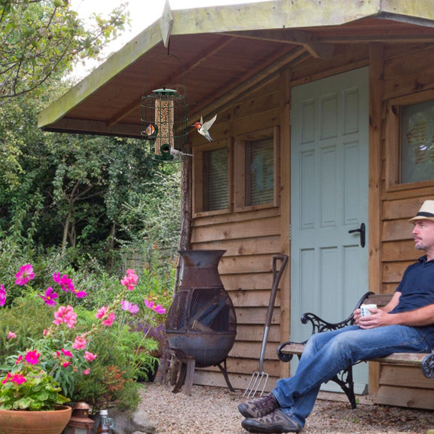Wild Bird Feeder Gift for Bird Lovers, 4 Ports Multi-Bird Simultaneous Feeding Feeder, Squirrel Proof Weather Resistant Bird Feeder for Garden Backyard Landscape Decor