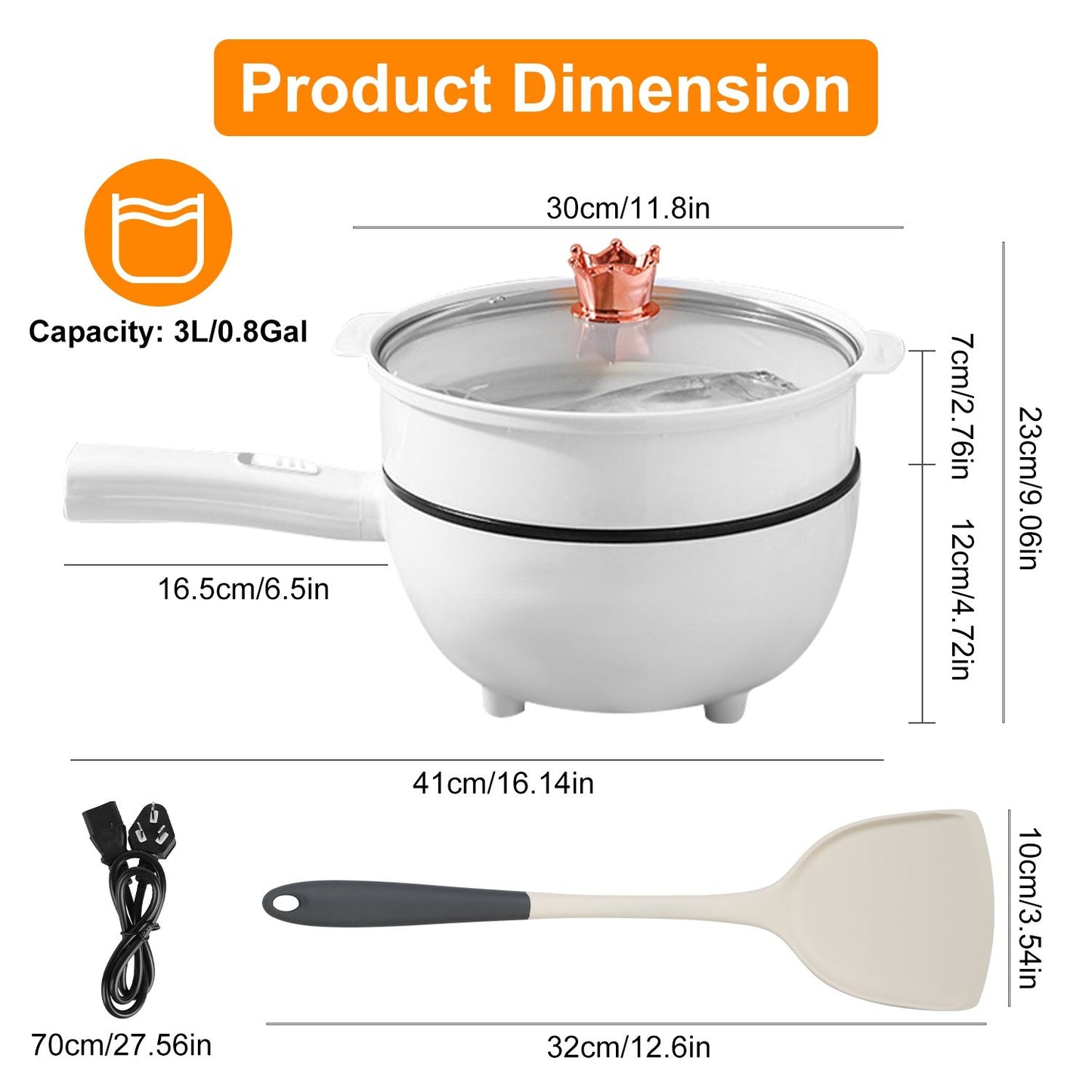 Portable Electric Hot Pot Nonstick Frying Pan Noodle Cooker with Steamer, Dual Power Control