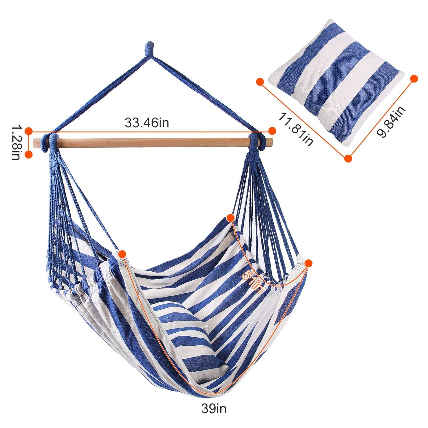 Hammock Chair Swing with Pillows - Portable Canvas Porch Swing & Hanging Seat