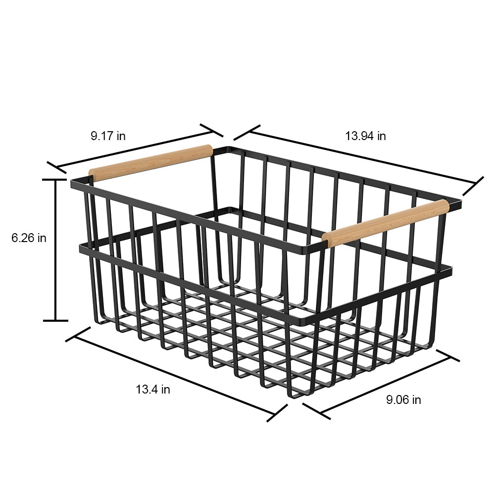 Oceanstar Metal Wire Organizer Bin Basket with Handles; Set of 3; Black