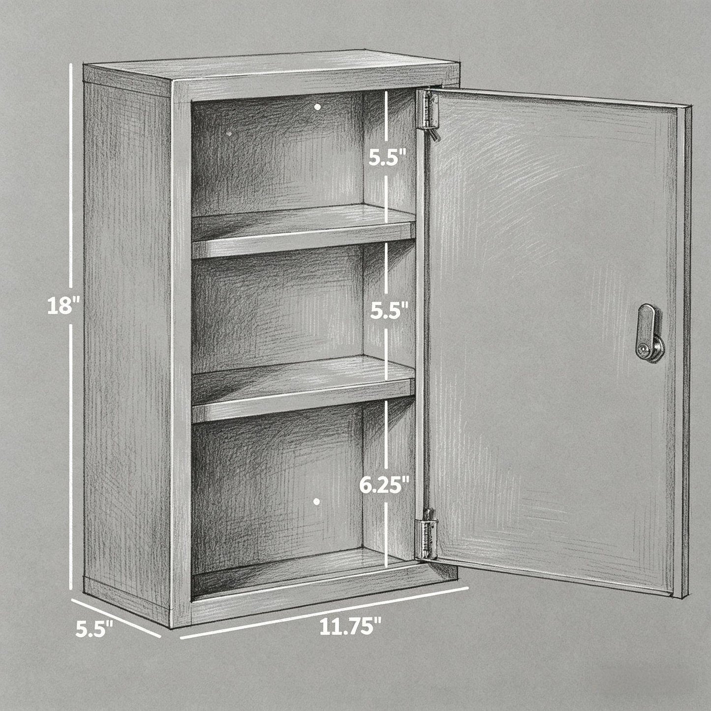 3-Tier Wall Mount Lockable First Aid Medicine Cabinet - 12x18"