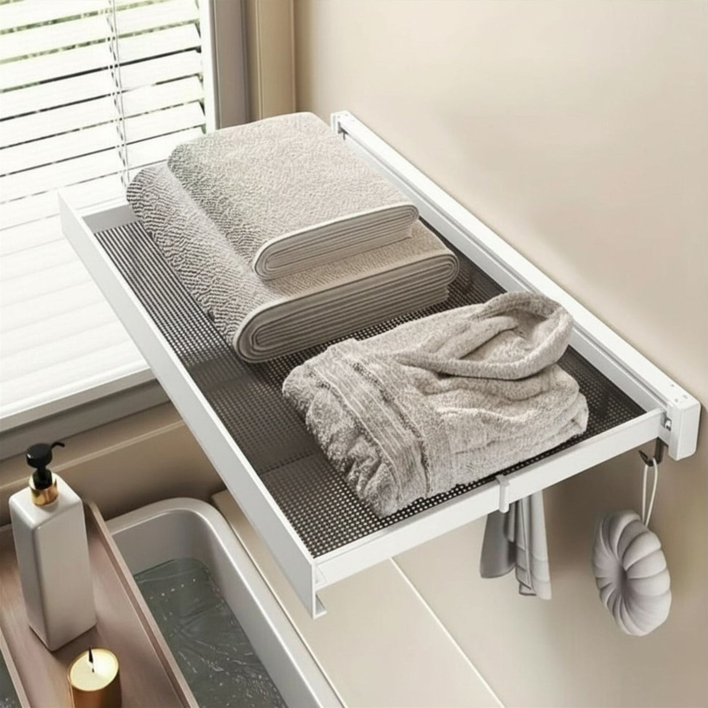 Wall-Mounted Folding Drying Rack – Compact Space-Saving Laundry Rail (White)