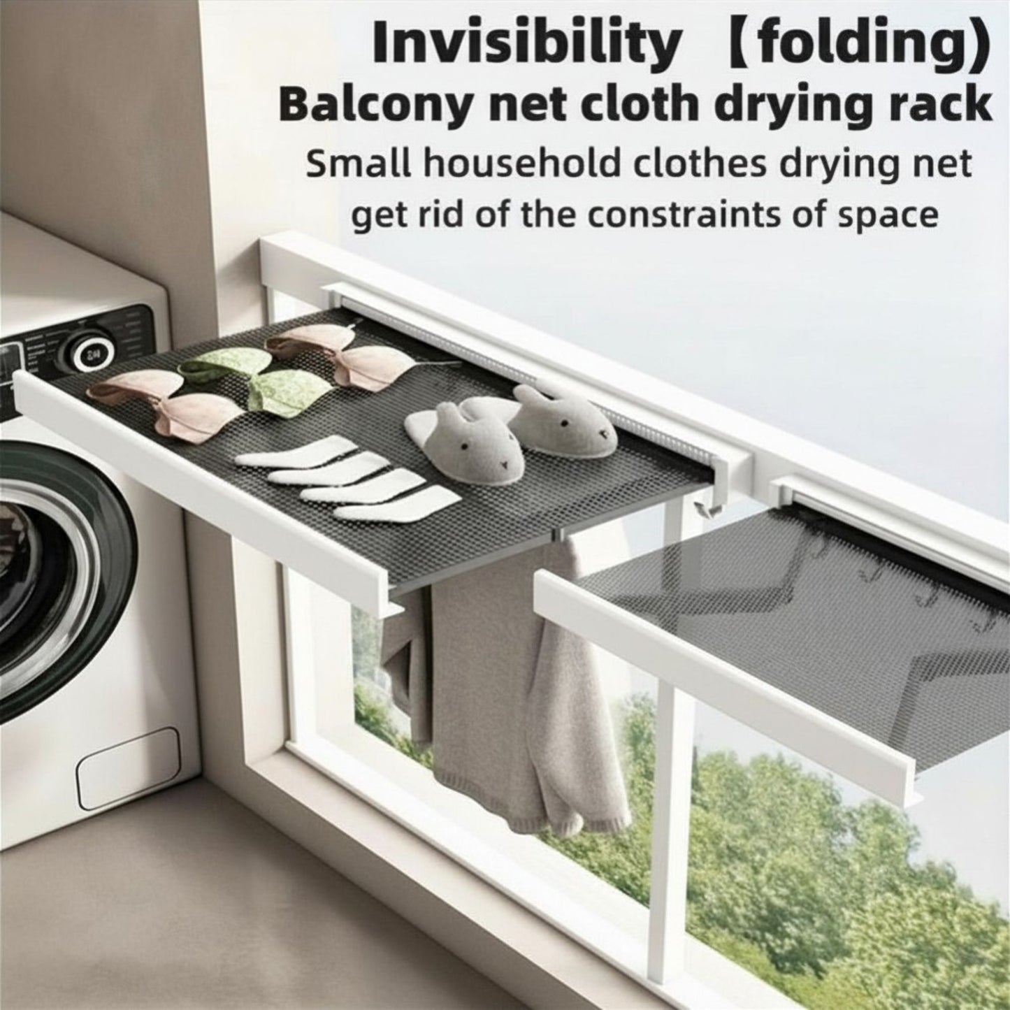 Wall-Mounted Folding Drying Rack – Compact Space-Saving Laundry Rail (White)