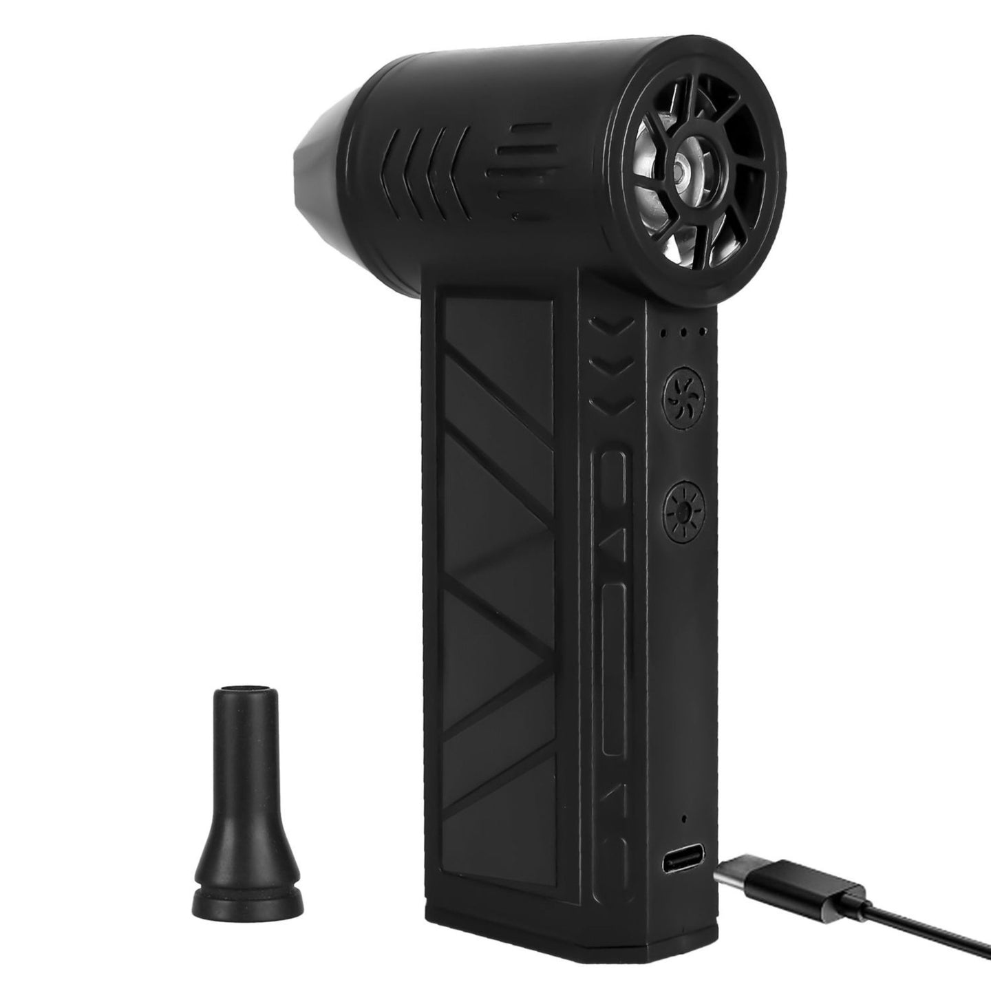 Black handheld compressed air duster with nozzle attachment