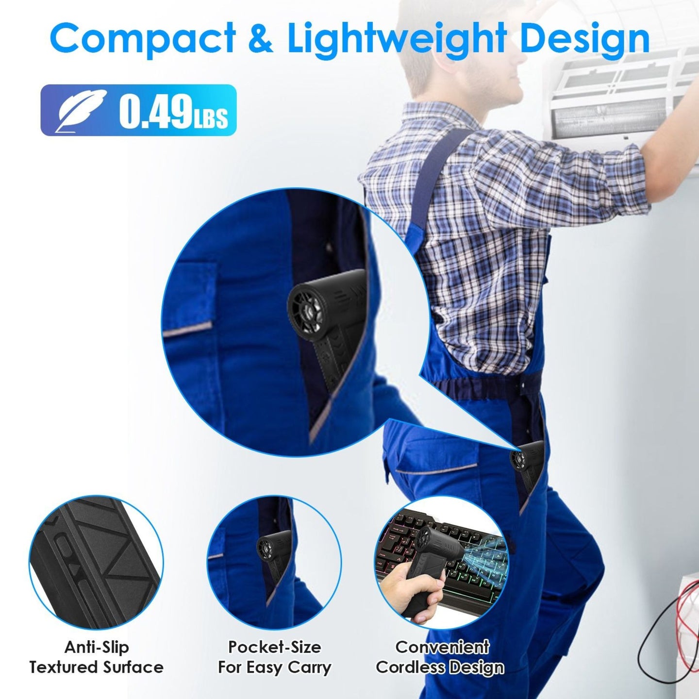 compressed air duster, lightweight, pocket-sized, convenient, anti-slip texture