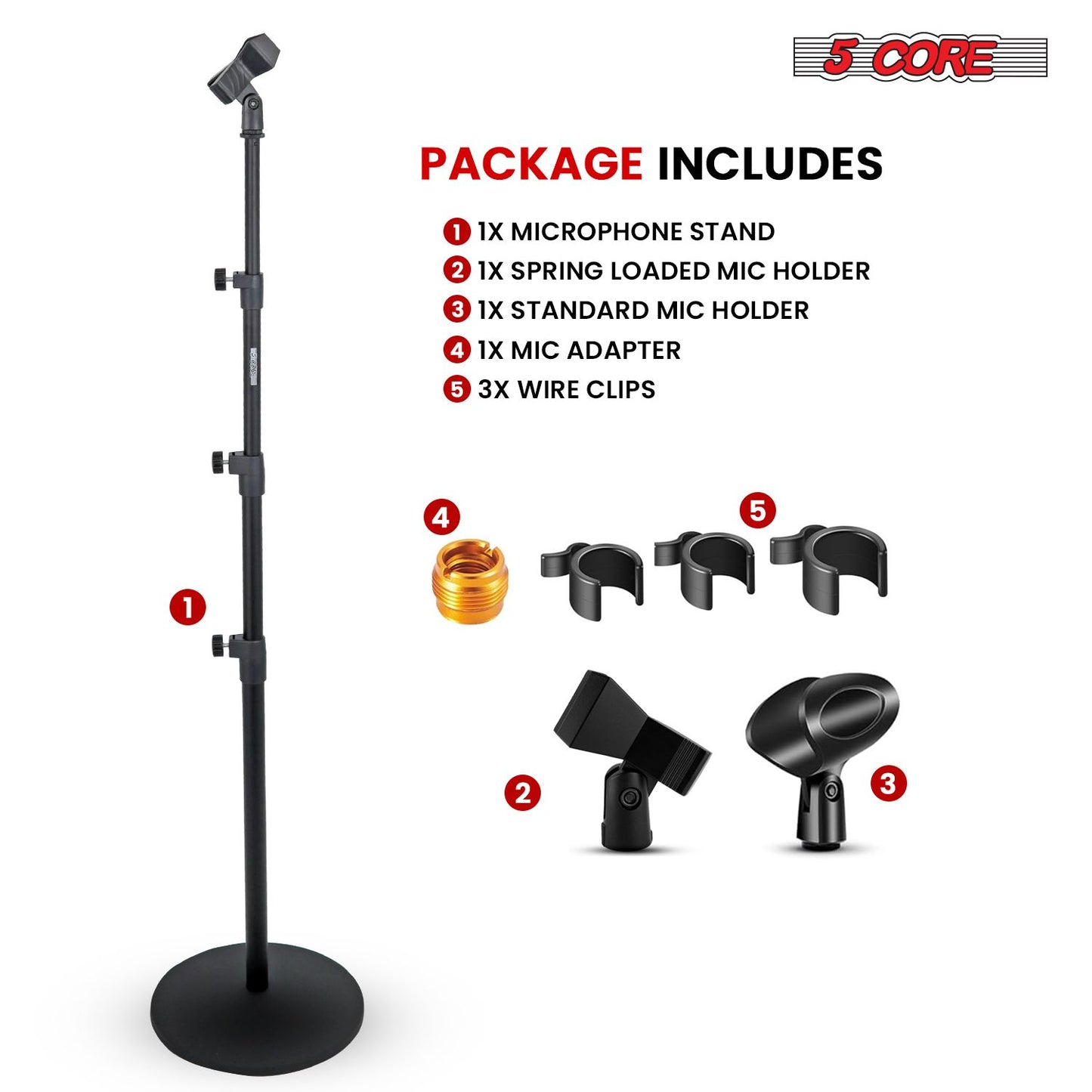 2-Pack Heavy Duty Floor Mic Stand - Adjustable Height with Round Base