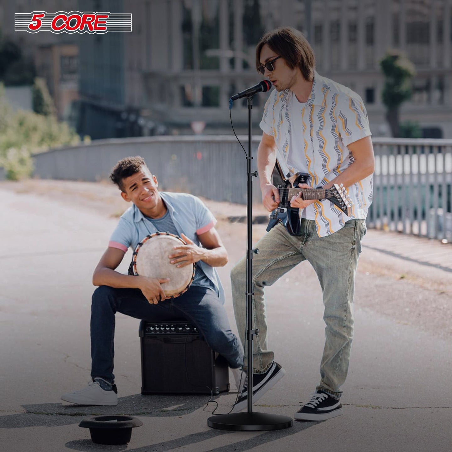 2-Pack Heavy Duty Floor Mic Stand - Adjustable Height with Round Base