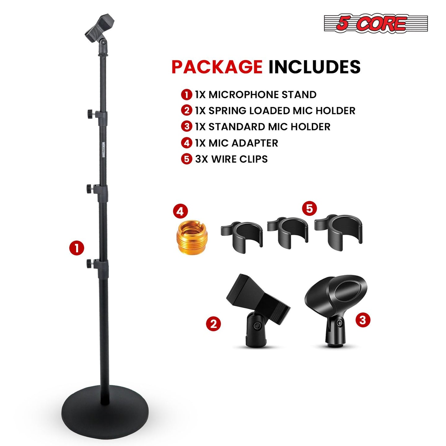 2-Pack Heavy Duty Floor Mic Stand - Adjustable Height with Round Base