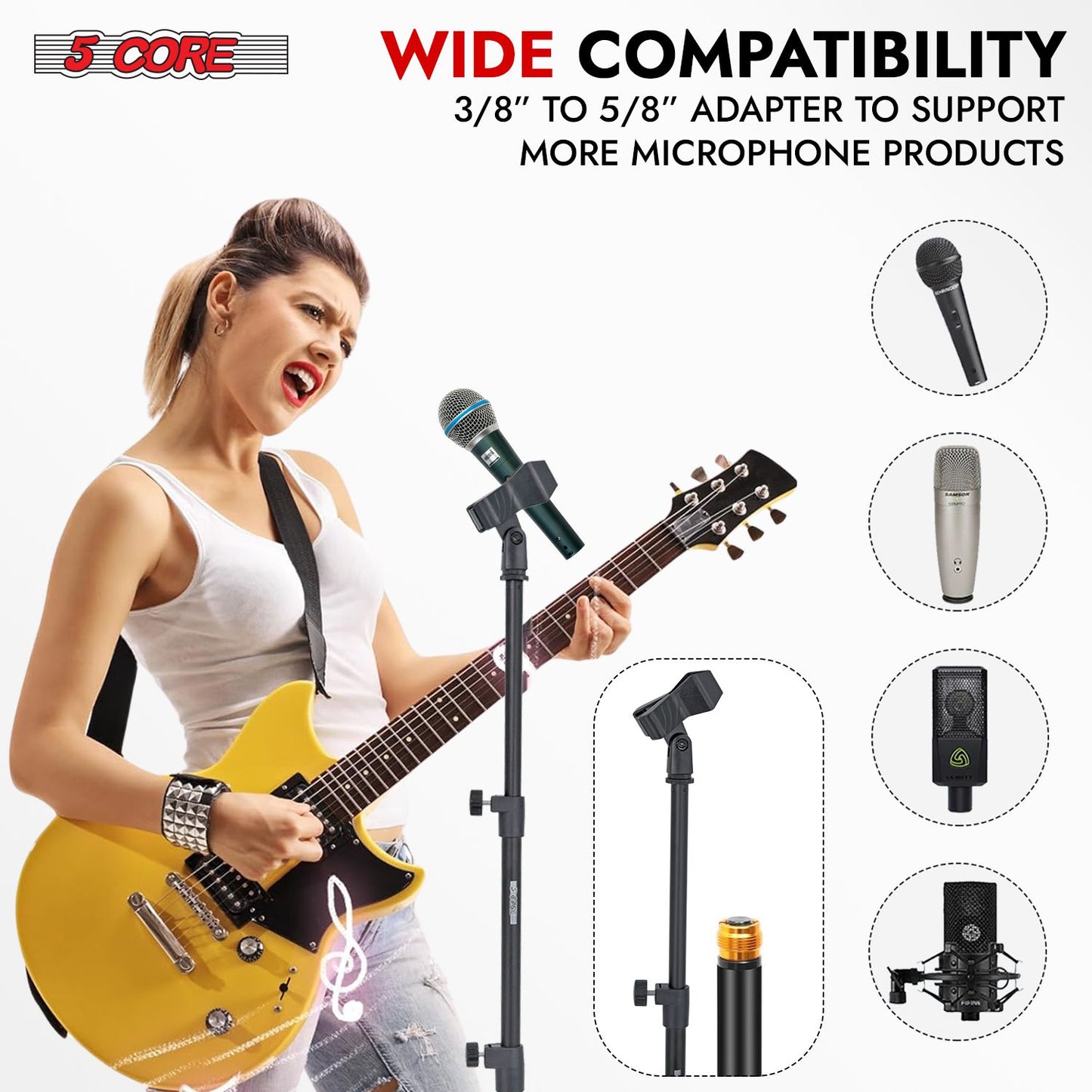 2-Pack Heavy Duty Floor Mic Stand - Adjustable Height with Round Base