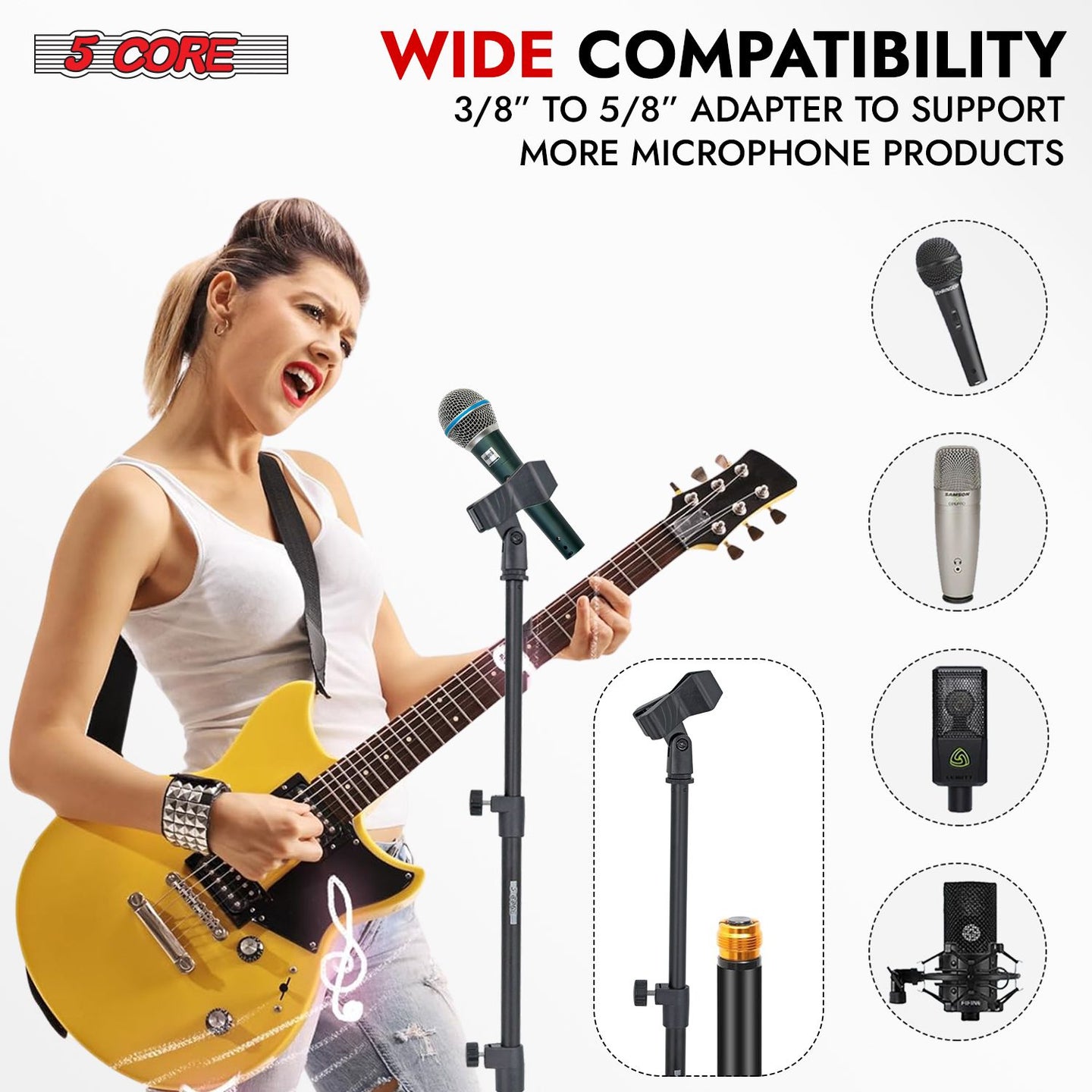 2-Pack Heavy Duty Floor Mic Stand - Adjustable Height with Round Base