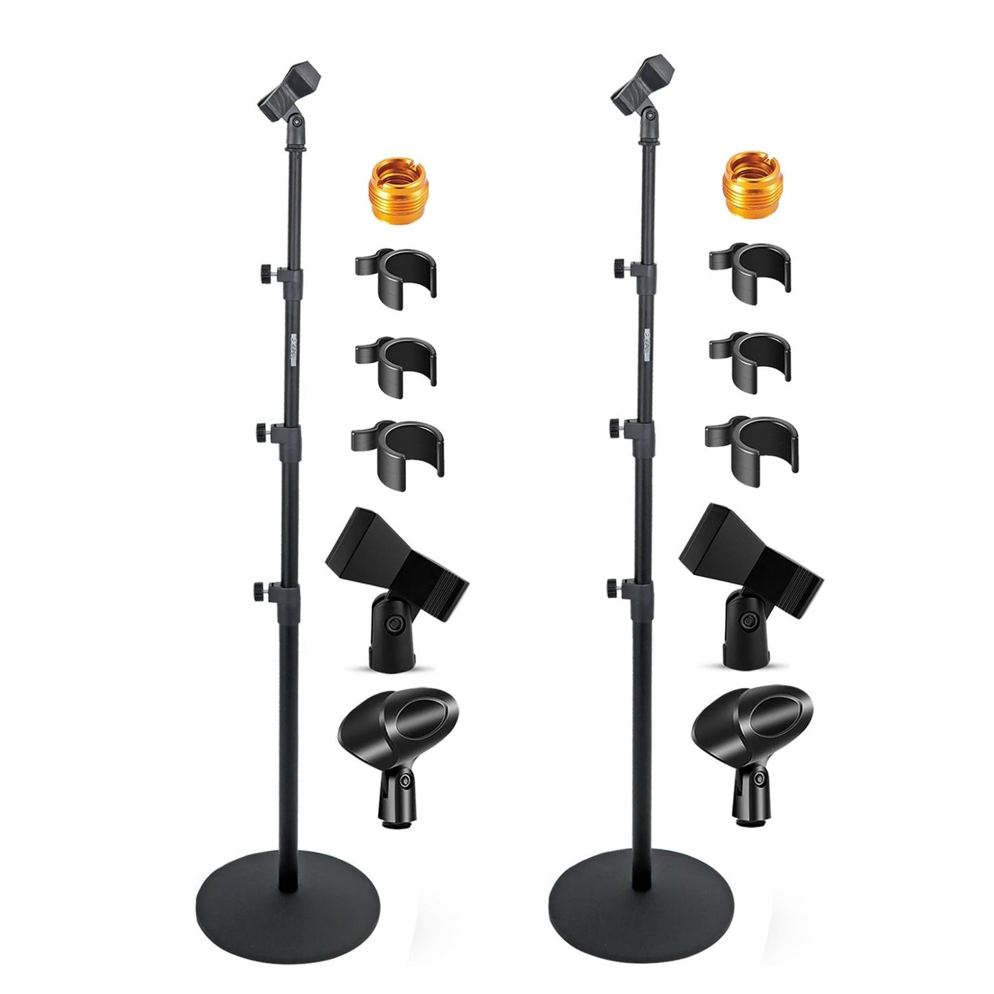 2-Pack Heavy Duty Floor Mic Stand - Adjustable Height with Round Base