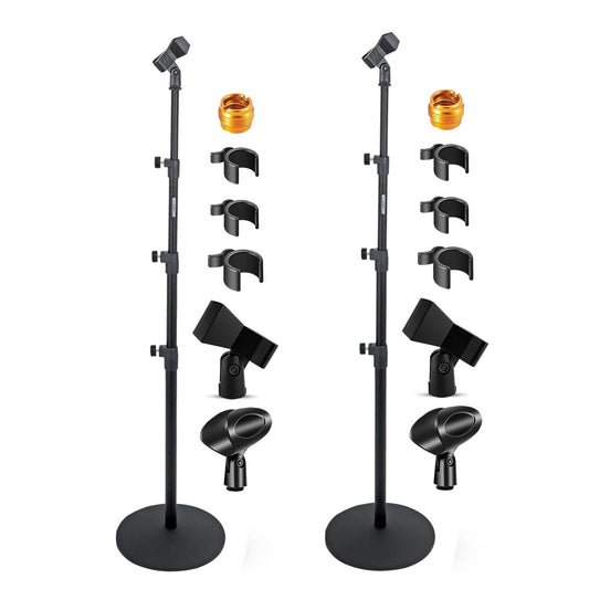2-Pack Heavy Duty Floor Mic Stand - Adjustable Height with Round Base