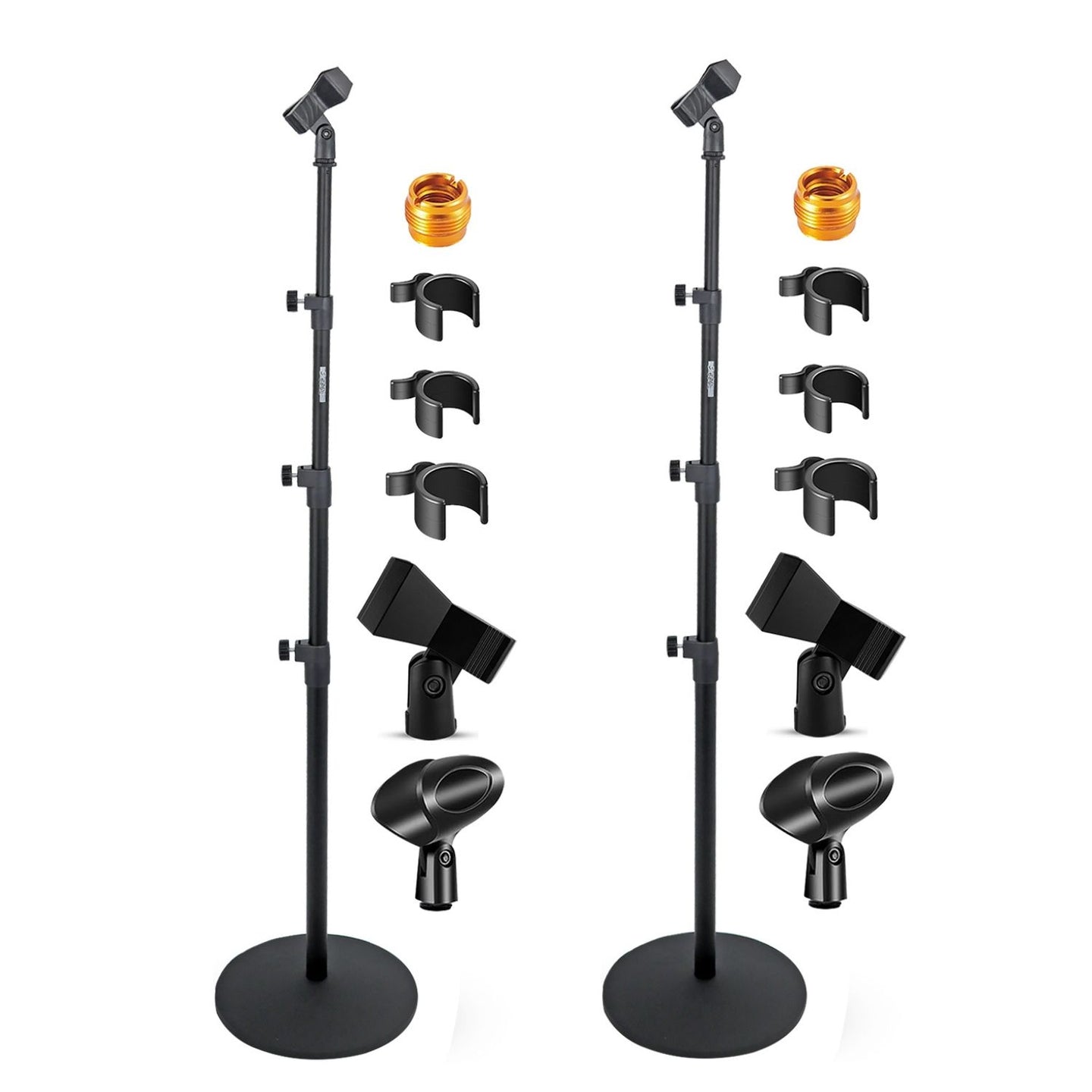 2-Pack Heavy Duty Floor Mic Stand - Adjustable Height with Round Base