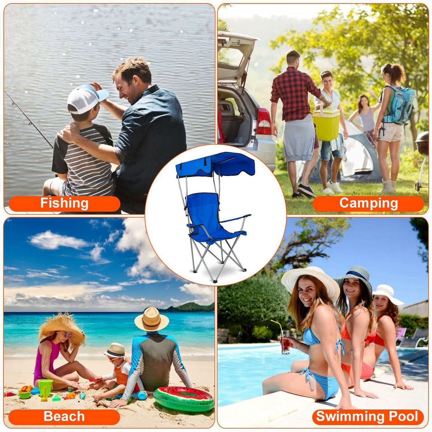 Foldable Canopy Chair - Heavy Duty 330lbs Beach & Camping Seat