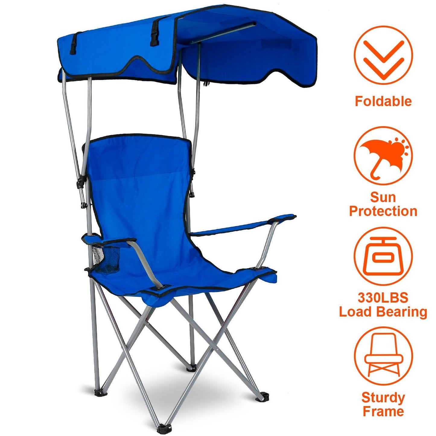 Foldable Canopy Chair - Heavy Duty 330lbs Beach & Camping Seat