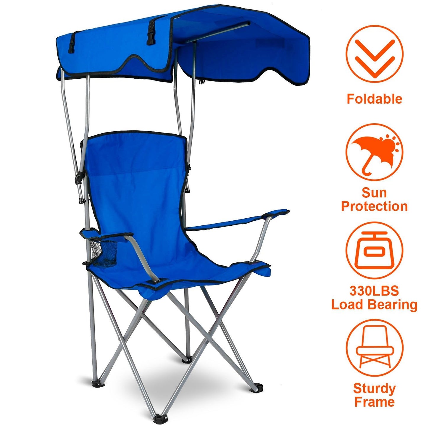 Foldable Canopy Chair - Heavy Duty 330lbs Beach & Camping Seat