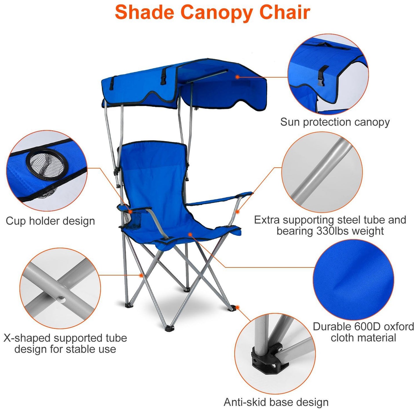 Foldable Canopy Chair - Heavy Duty 330lbs Beach & Camping Seat