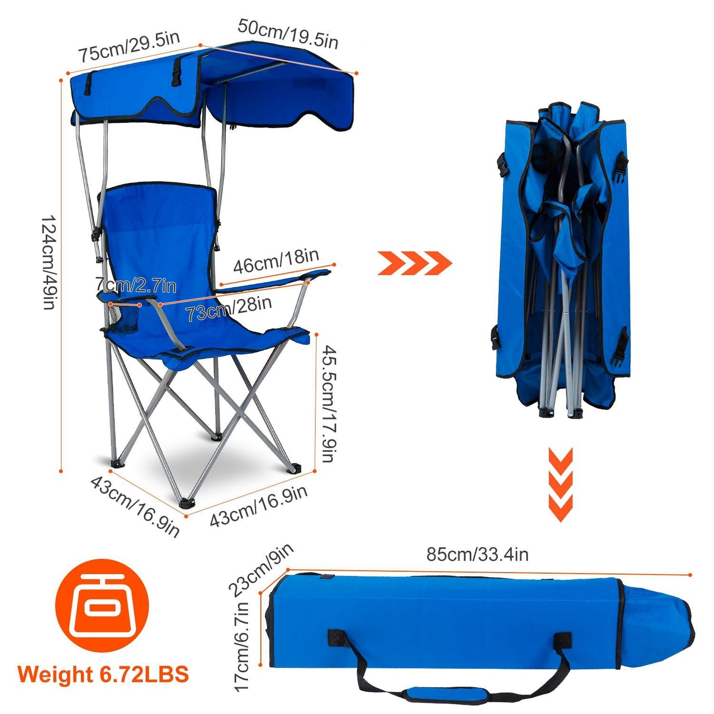 Foldable Canopy Chair - Heavy Duty 330lbs Beach & Camping Seat