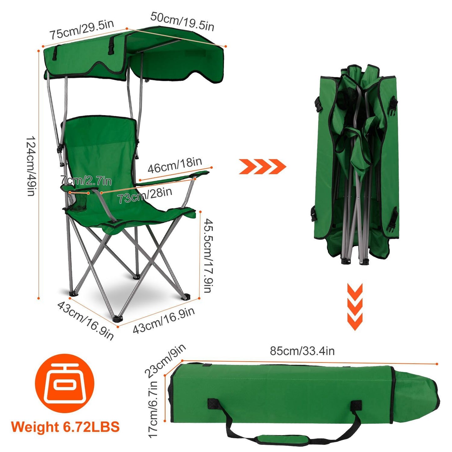 Foldable Canopy Chair - Heavy Duty 330lbs Beach & Camping Seat