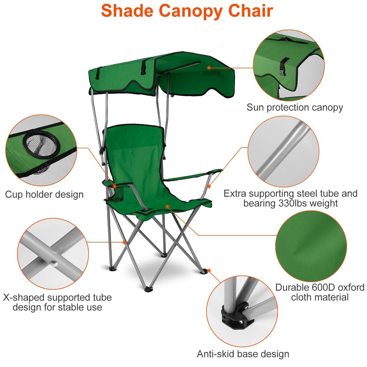 Foldable Canopy Chair - Heavy Duty 330lbs Beach & Camping Seat