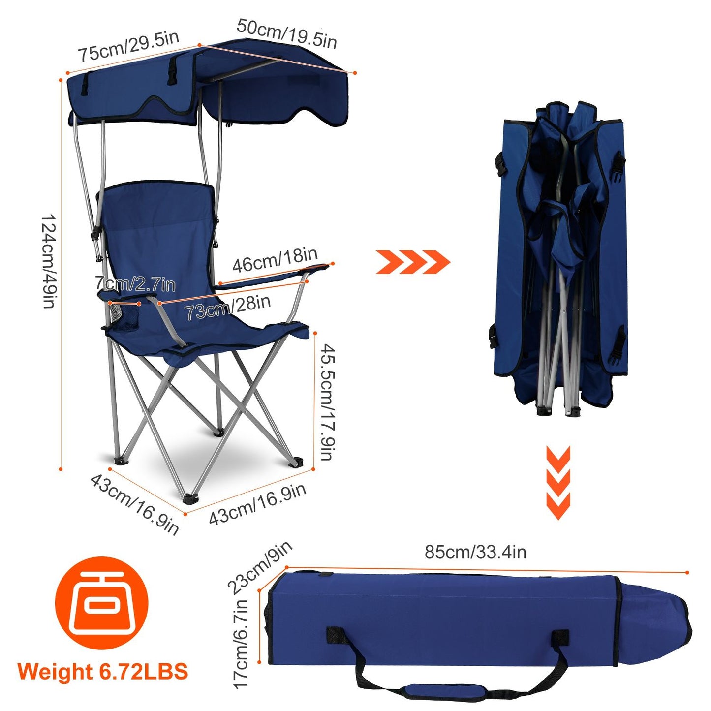 Foldable Canopy Chair - Heavy Duty 330lbs Beach & Camping Seat