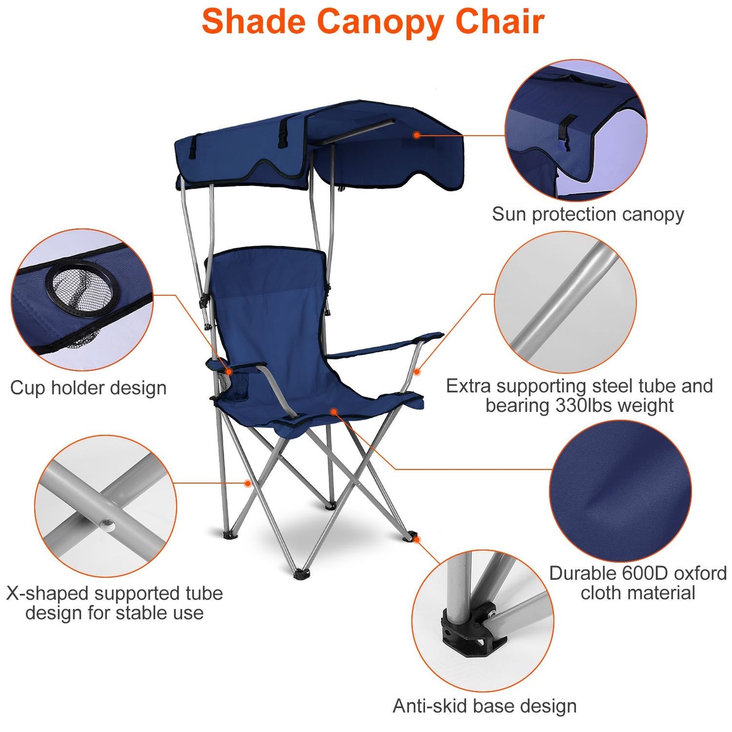 Foldable Canopy Chair - Heavy Duty 330lbs Beach & Camping Seat
