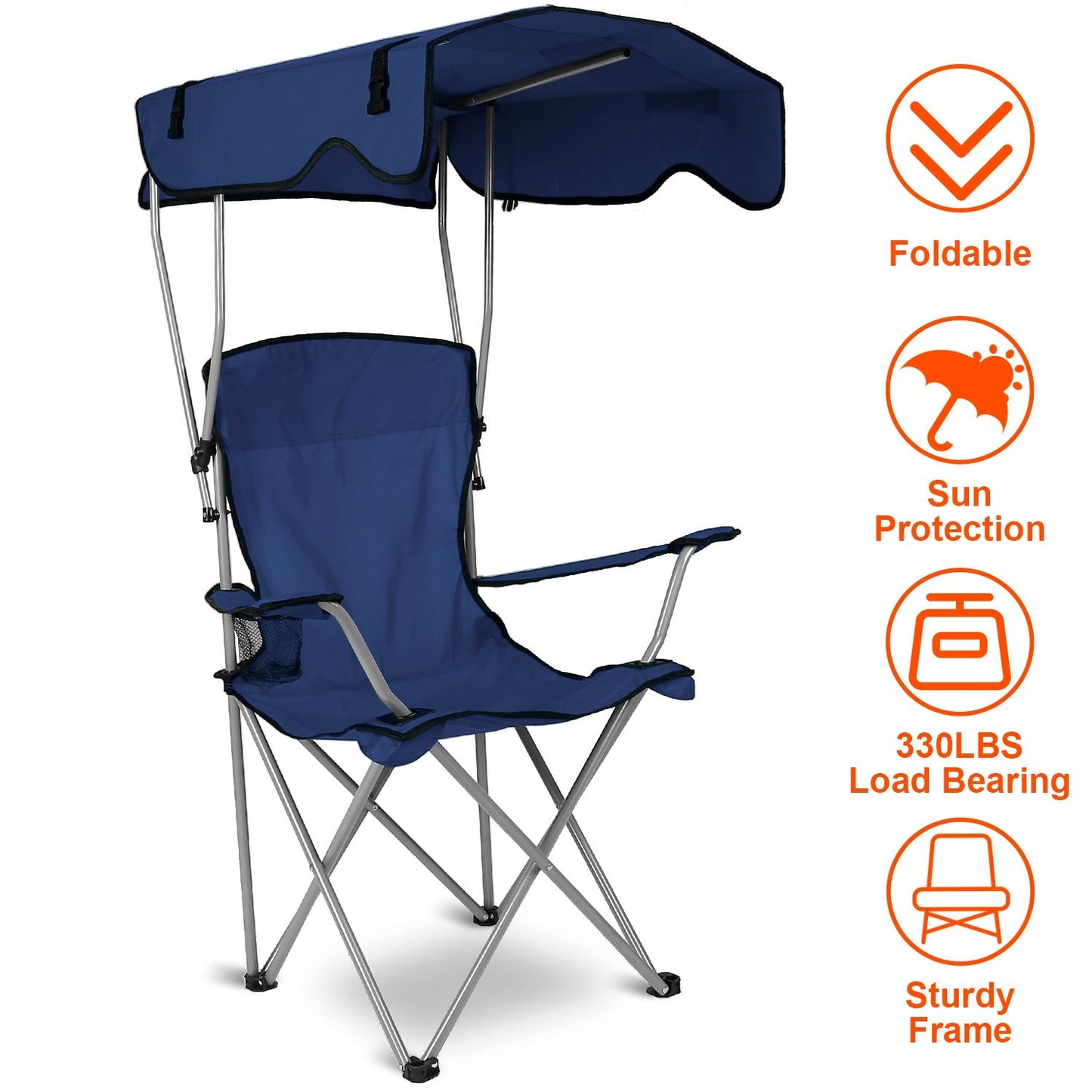 Foldable Canopy Chair - Heavy Duty 330lbs Beach & Camping Seat