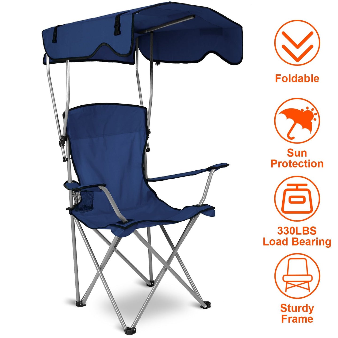 Foldable Canopy Chair - Heavy Duty 330lbs Beach & Camping Seat