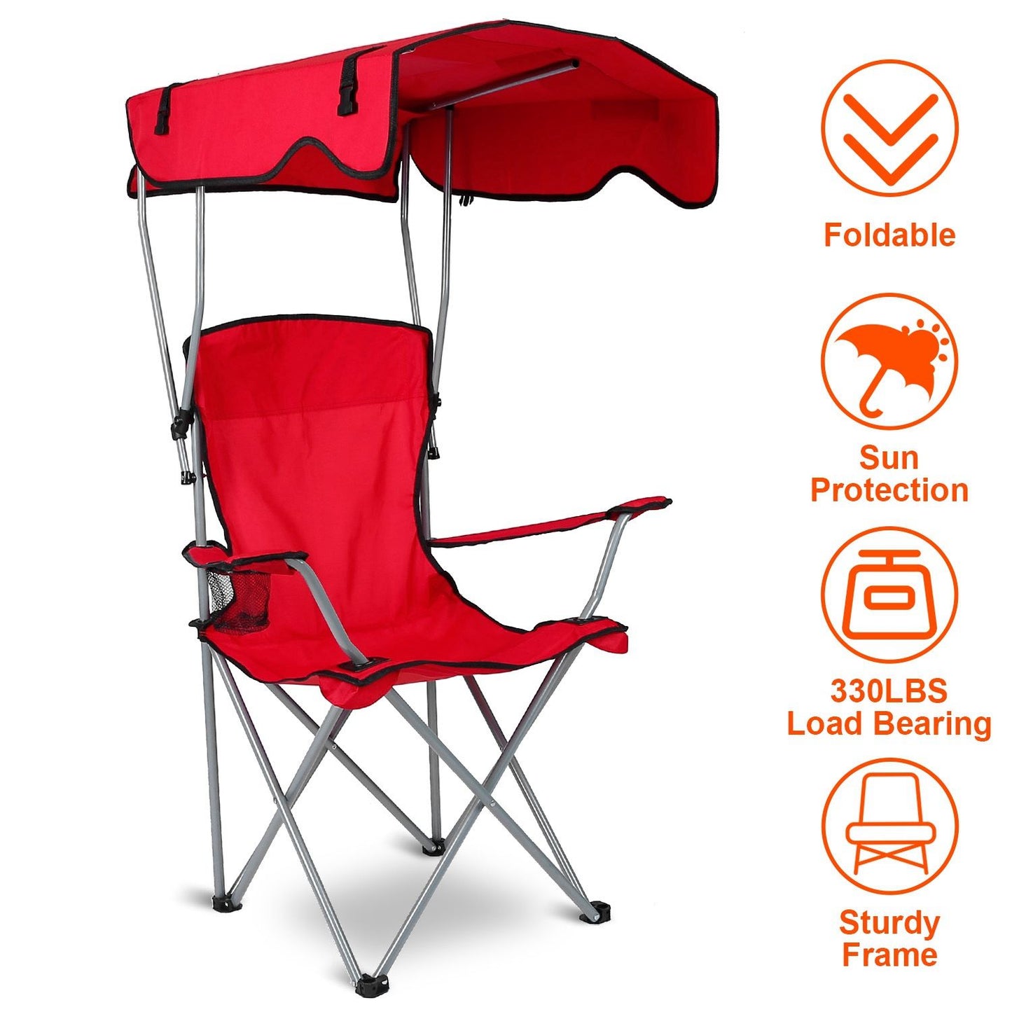 Foldable Canopy Chair - Heavy Duty 330lbs Beach & Camping Seat