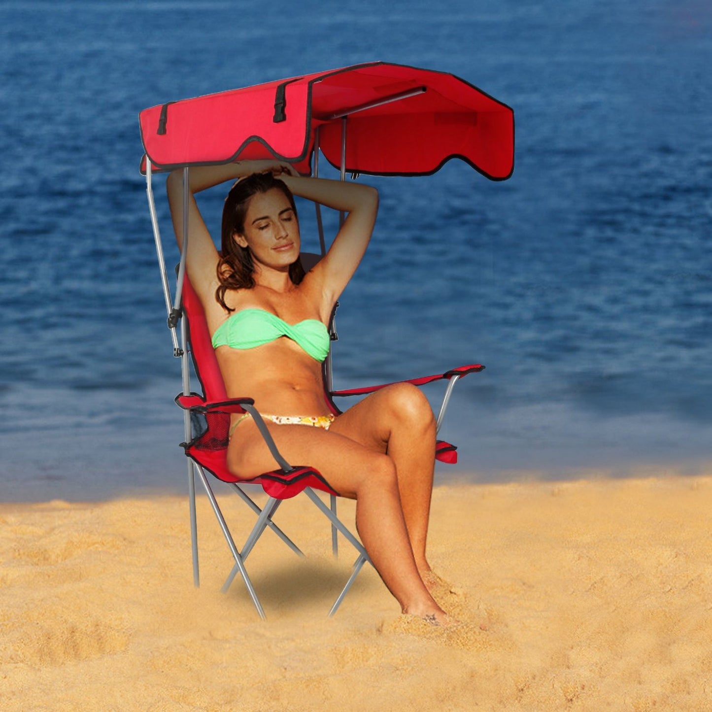 Foldable Canopy Chair - Heavy Duty 330lbs Beach & Camping Seat