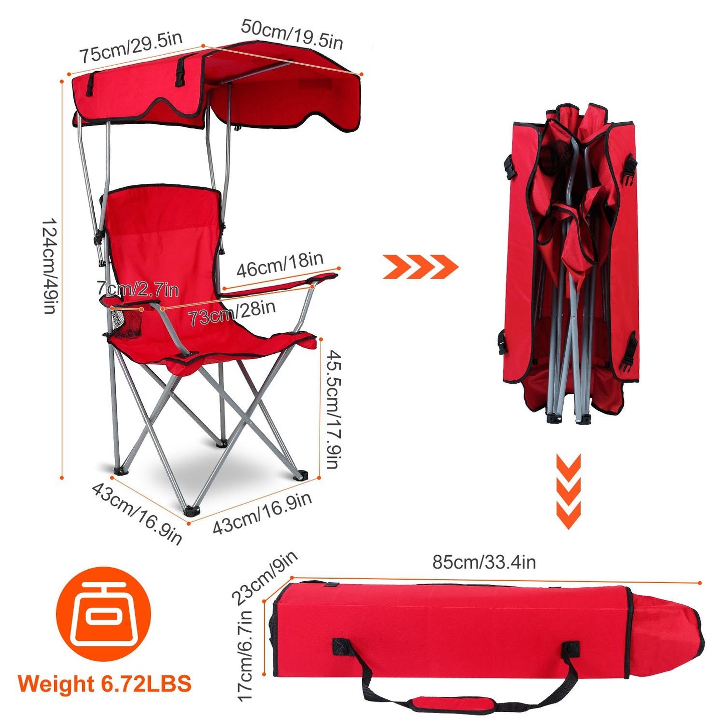 Foldable Canopy Chair - Heavy Duty 330lbs Beach & Camping Seat
