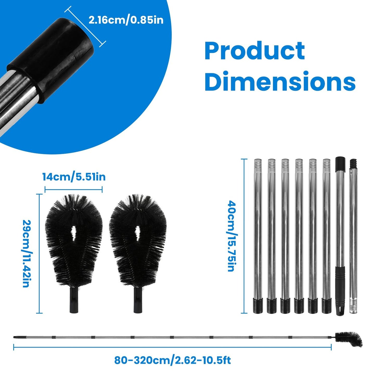 10.5FT Extendable Rain Gutter Cleaning Tool with Telescopic Handle & 2 Angled Brushes
