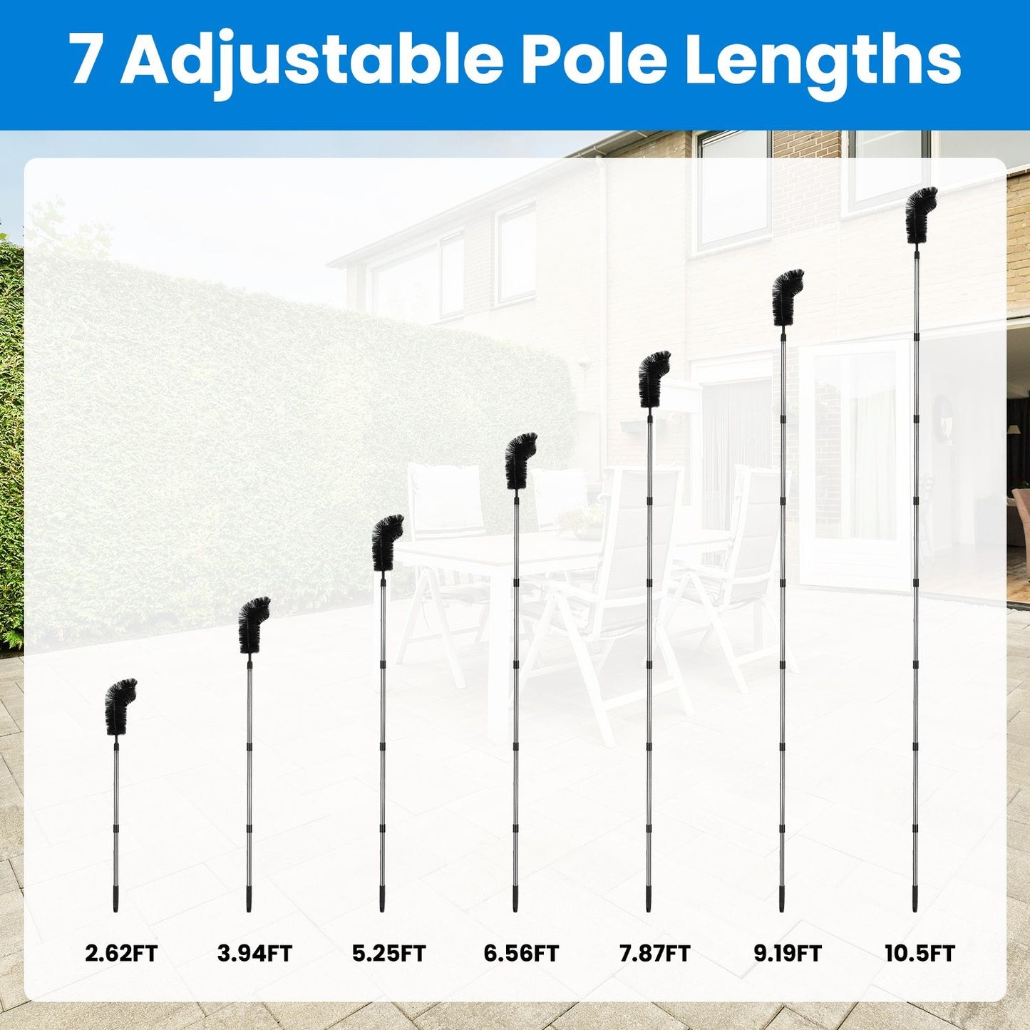 10.5FT Extendable Rain Gutter Cleaning Tool with Telescopic Handle & 2 Angled Brushes