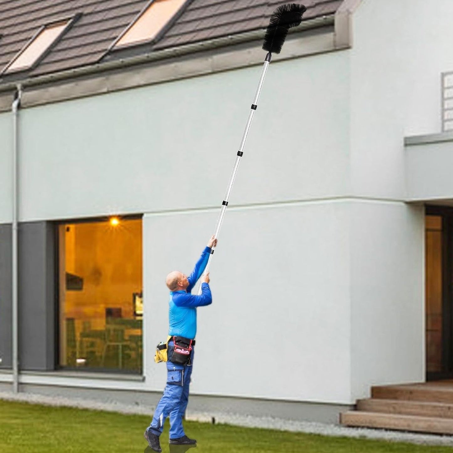 10.5FT Extendable Rain Gutter Cleaning Tool with Telescopic Handle & 2 Angled Brushes