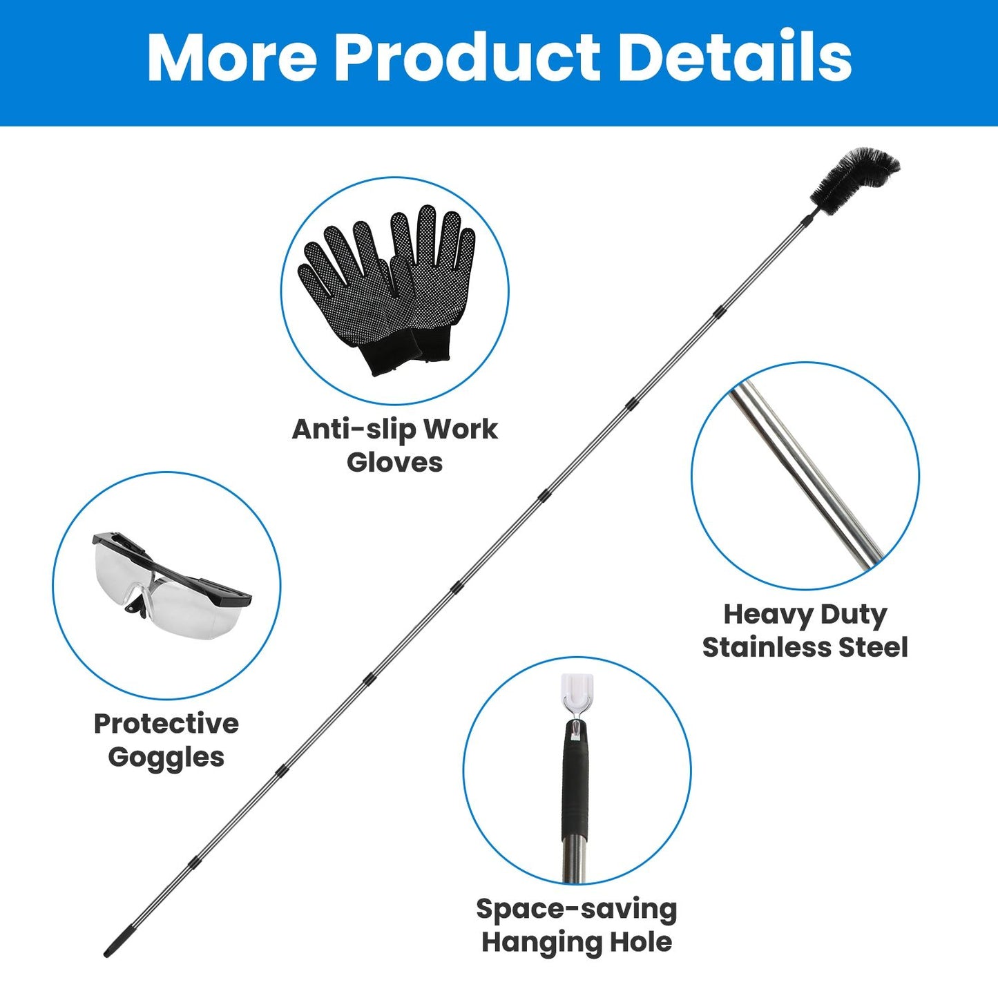 10.5FT Extendable Rain Gutter Cleaning Tool with Telescopic Handle & 2 Angled Brushes