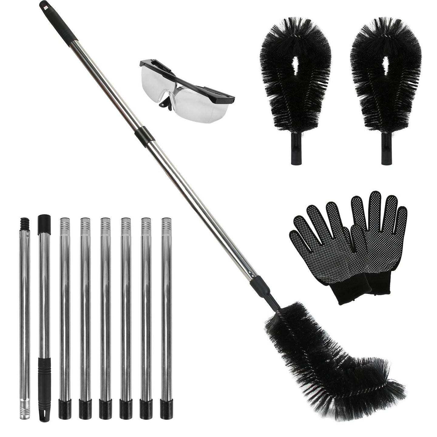 10.5FT Extendable Rain Gutter Cleaning Tool with Telescopic Handle & 2 Angled Brushes