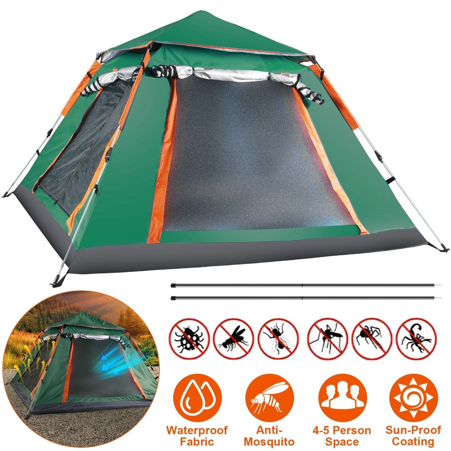 4-5 Person Instant Pop-Up Camping Tent: Waterproof & Portable