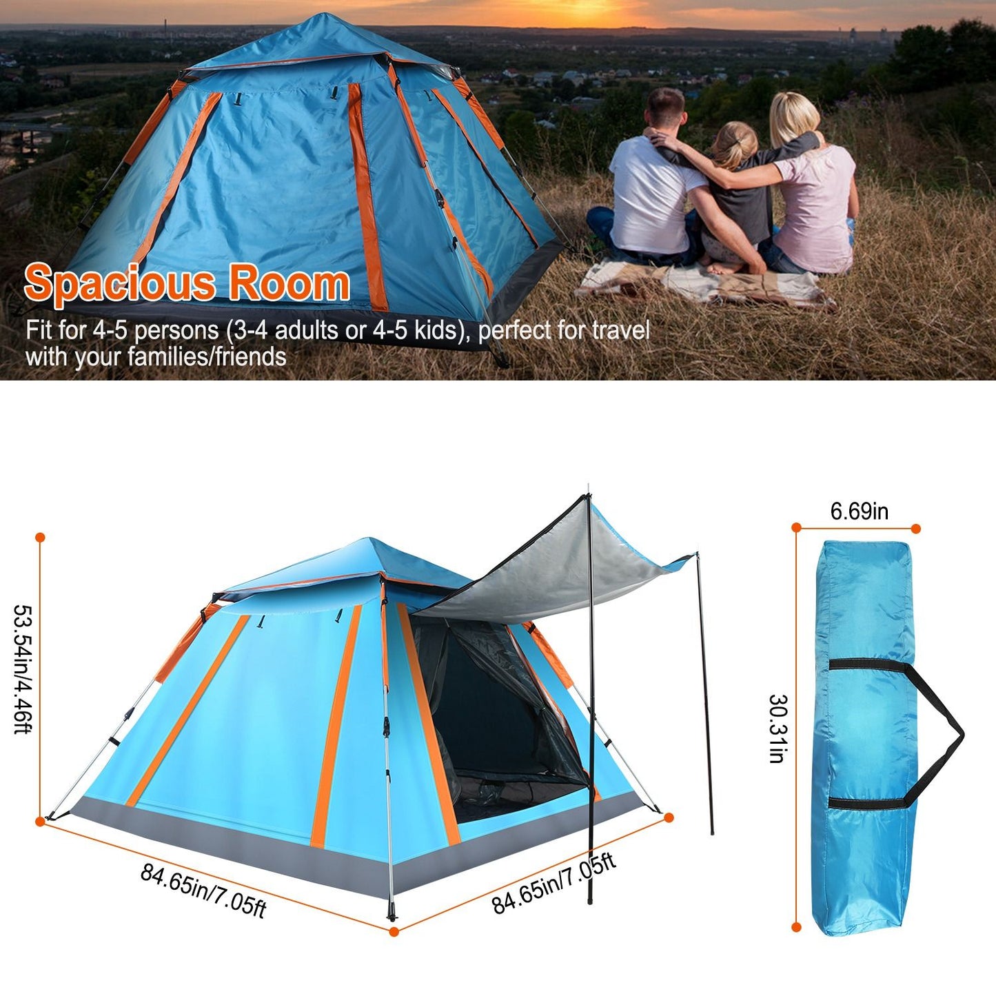 4-5 Person Instant Pop-Up Camping Tent: Waterproof & Portable