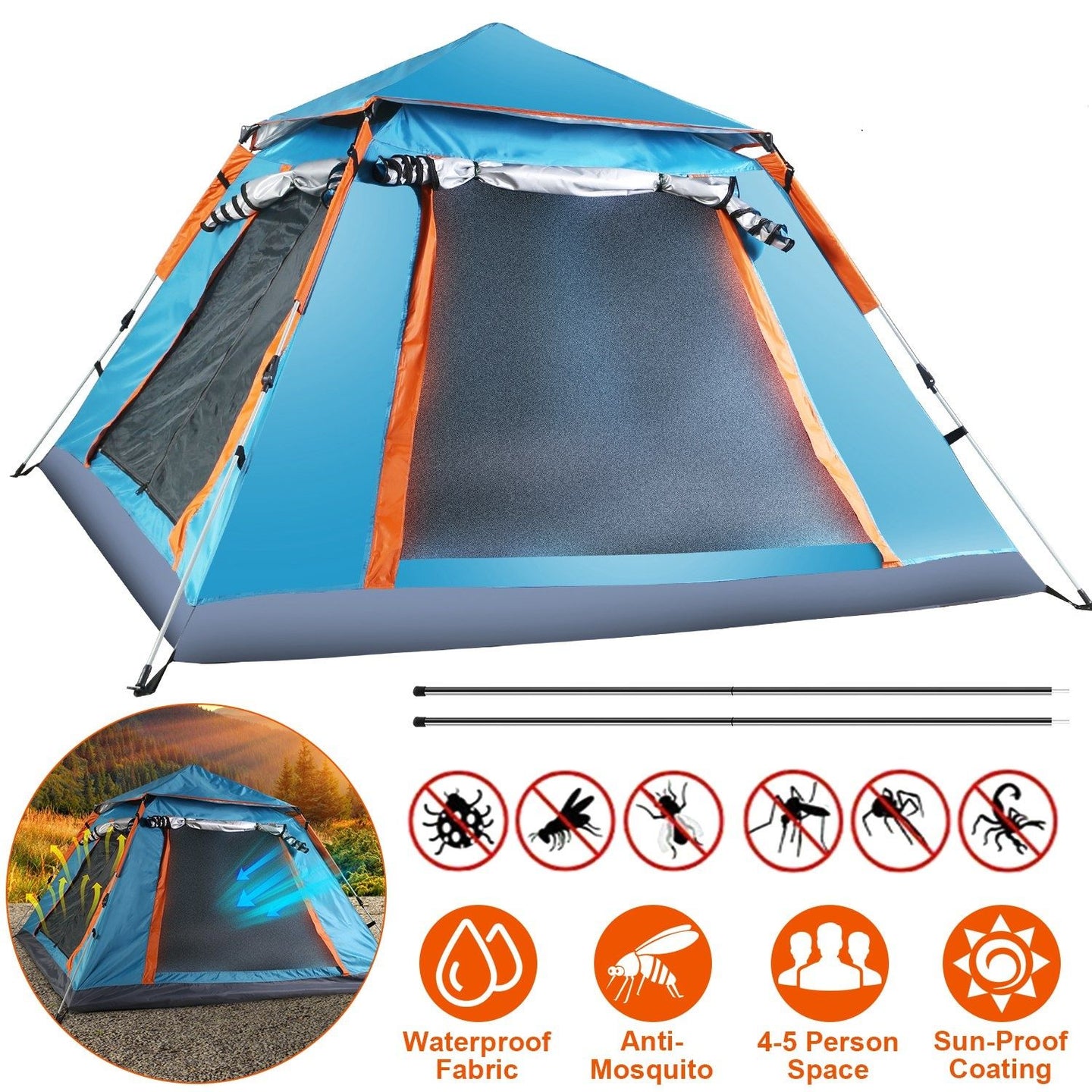 4-5 Person Instant Pop-Up Camping Tent: Waterproof & Portable