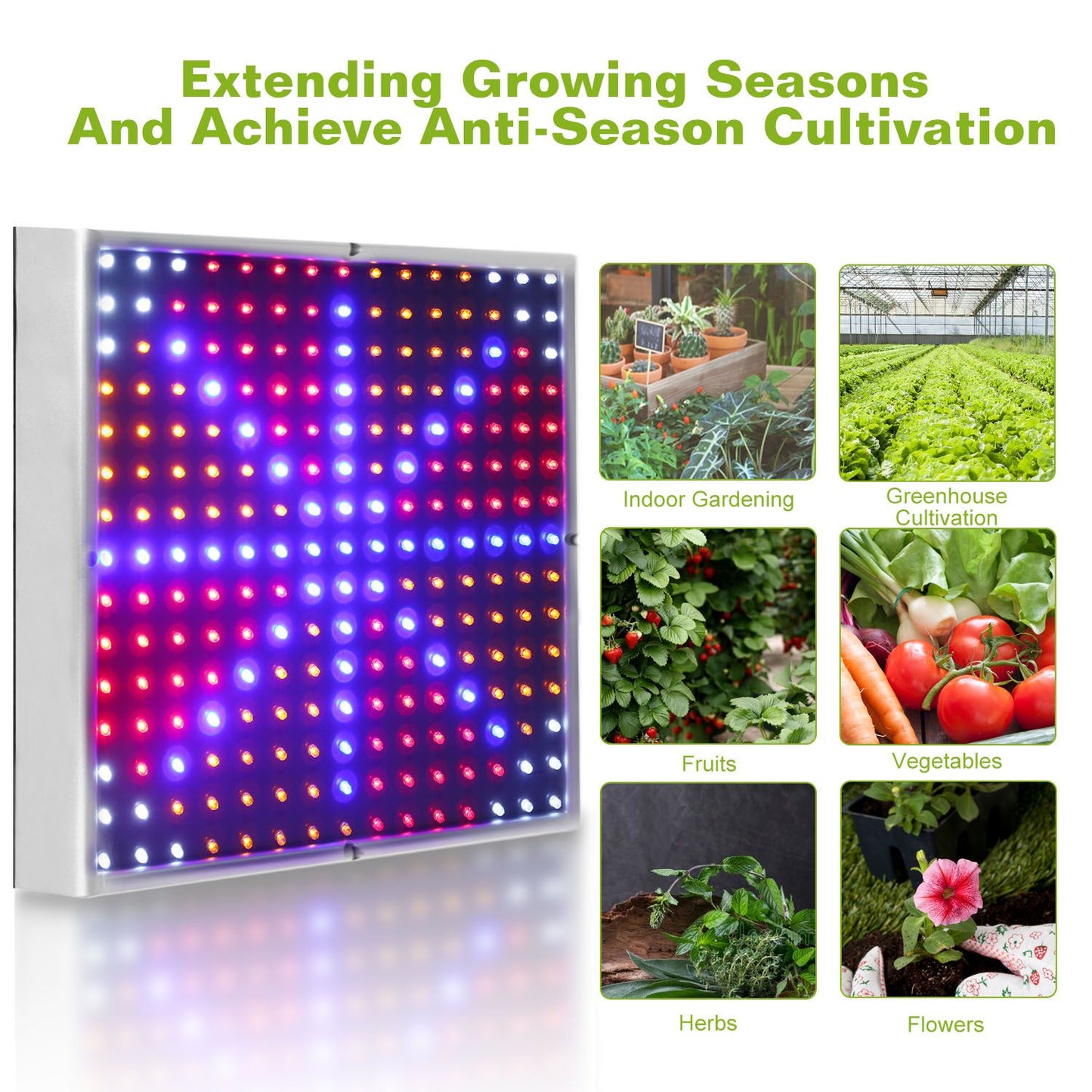 LED Grow Light Full Spectrum 225 LEDs 15W Hanging Plant Lamp for Indoor Greenhouse Veg & Flower
