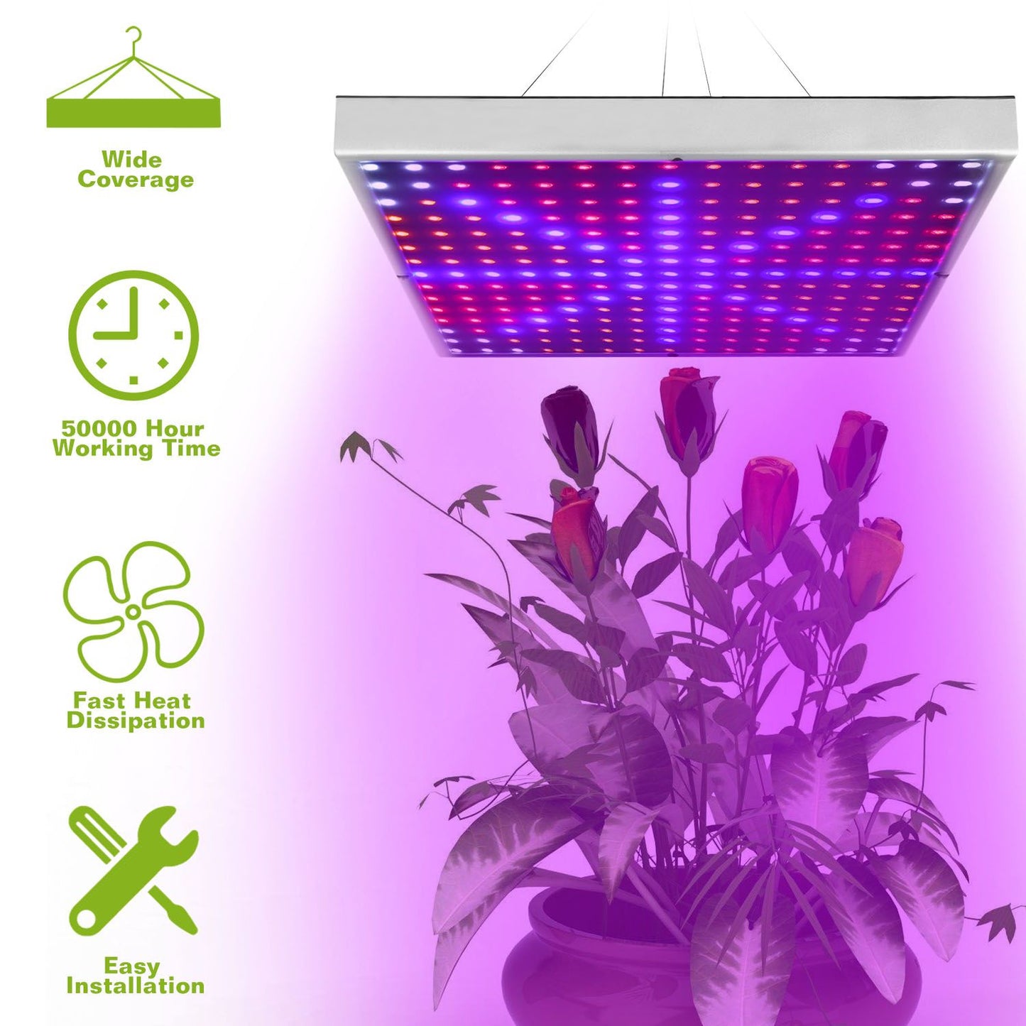 LED Grow Light Full Spectrum 225 LEDs 15W Hanging Plant Lamp for Indoor Greenhouse Veg & Flower