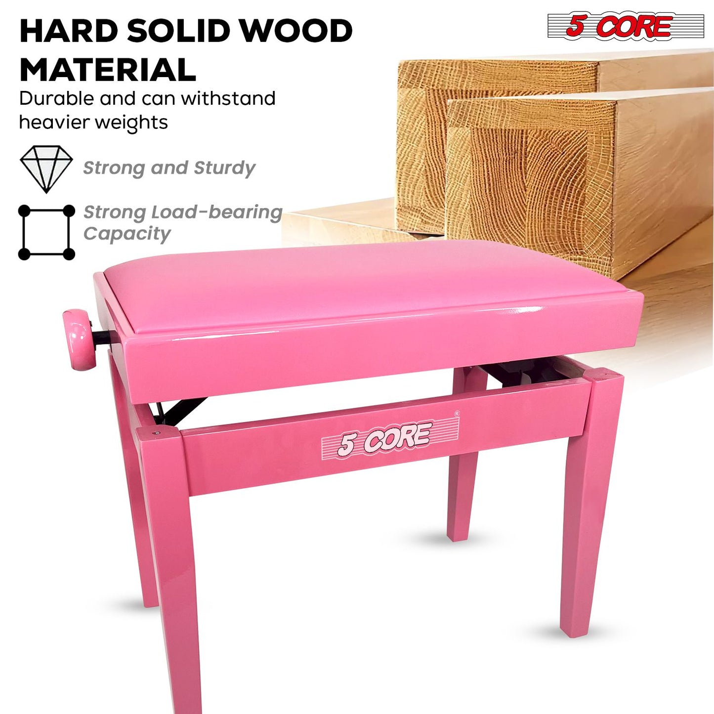 Adjustable Piano Bench - Padded Solid Wood Keyboard Stool (18"-22")