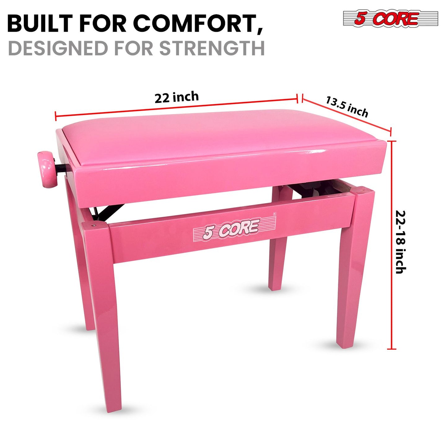Adjustable Piano Bench - Padded Solid Wood Keyboard Stool (18"-22")