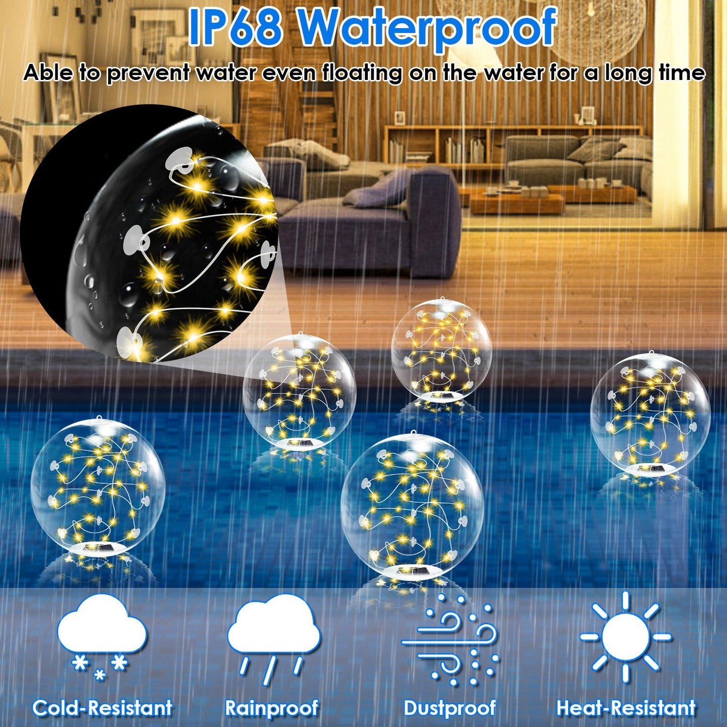 2-Pack Solar Floating Pool Lights - IP68 Waterproof LED Glow Balls